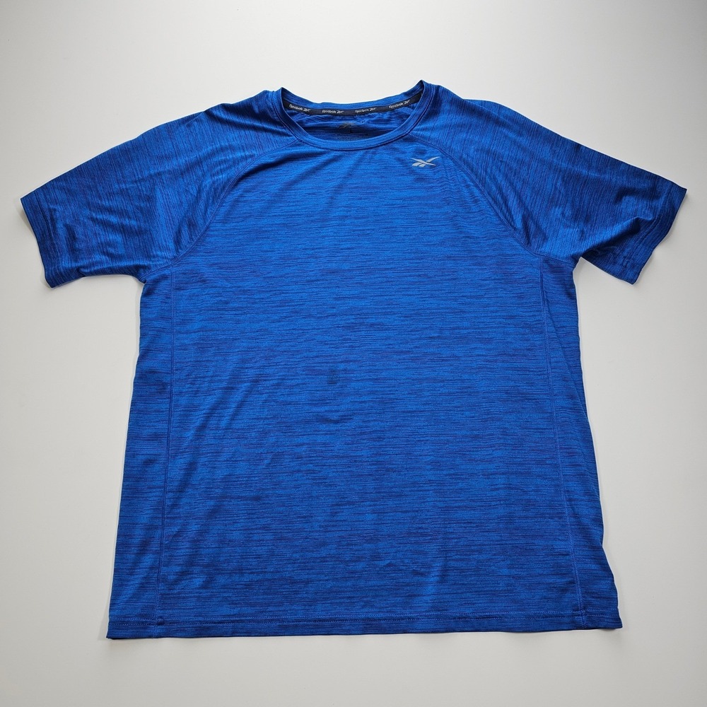 Streetwear Reebok Shirt Mens Large Blue Space Dye Reflective Logo Gym Tee